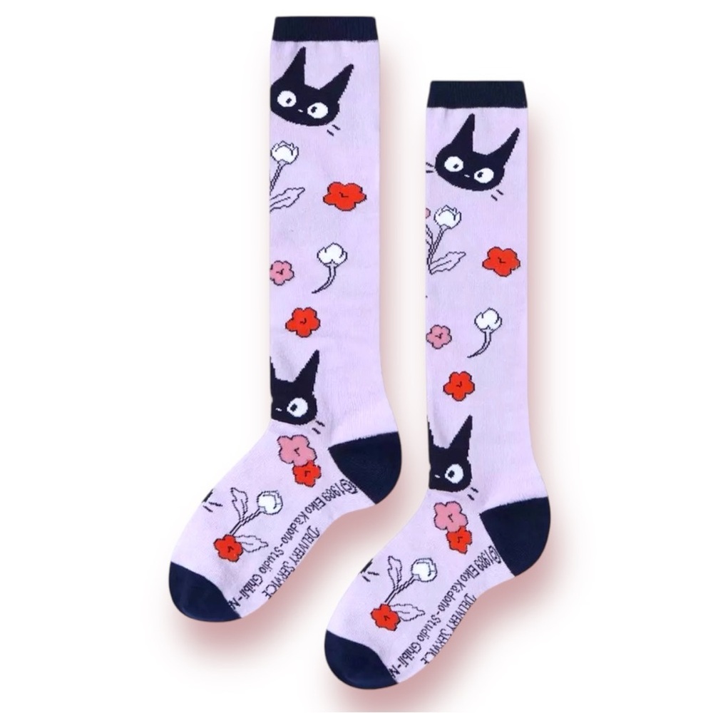 Studio Ghibli Kiki's Delivery Service Jiji Floral Lavender Knee-High Socks